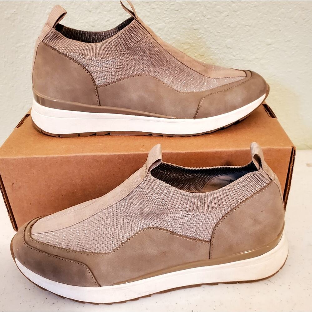 Sz 7 NORDSTROM Haven Sparkle Pull-on Taupe Gold Fashion Sneakers
